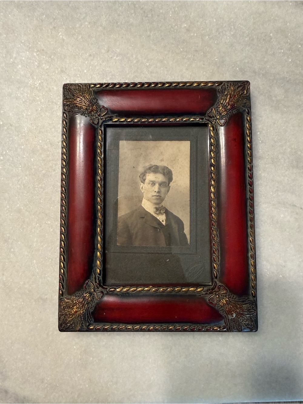 Antique Cabinet Card Portrait Photograph in Vintage Red and Gold Frame